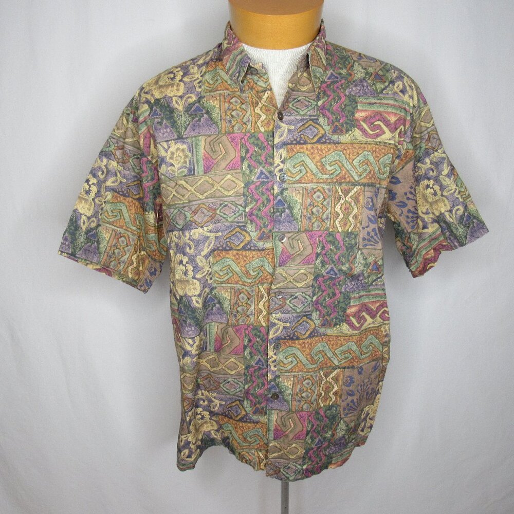 Tori Richard Purple Print Hawaiian Shirt Cotton Lawn Button Down Men's M Medium
